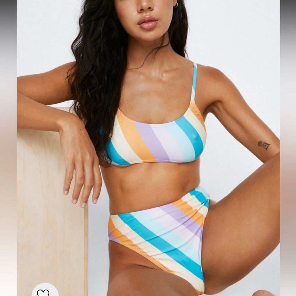 Nasty Gal Striped High Waisted Bikini Set - Size 0